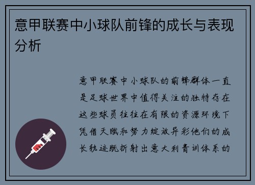意甲联赛中小球队前锋的成长与表现分析